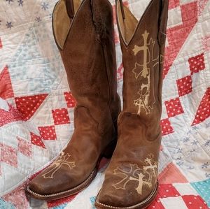 Circle G brown leather cross boots